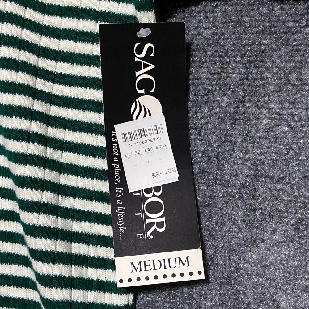 Sag Harbor Petite 3pc Cardigan Striped Top Skirt Set Pine Green Vintage NWT S/M - Picture 10 of 16